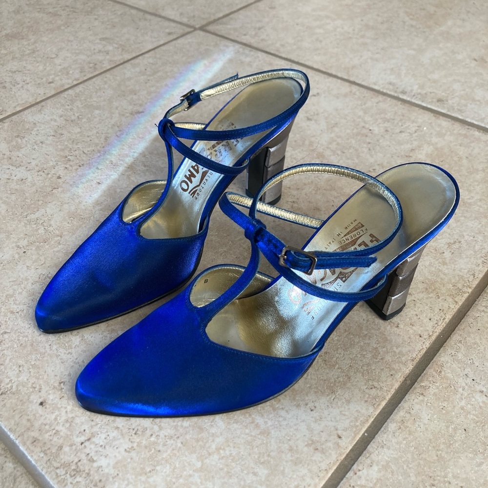 Ferragamo Satin Blue Heels